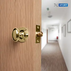 XFORT Rack Bolt Security Kit in Polished Brass, Oval Turn Knob with 55mm Rack Bolt