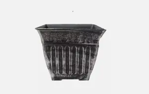 Recycled Plastic Planter Pot - 13.78" Floral Fluted Silver