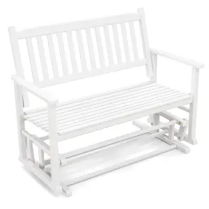 Costway 2 Seats Outdoor Glider Bench Poplar Wood Patio Swing Glider Loveseat Chair with Armrests