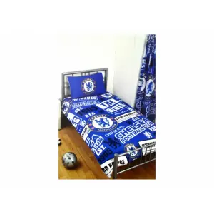 Chelsea FC Official Football Patch Single Duvet And Pillow Case Set Blue/White (One Size)