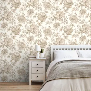 Fine Decor FD43611 Isabella Floral Wallpaper Roll, Natural