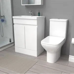 Nes Home 600mm White Basin Vanity & Rimless Close Coupled toilet