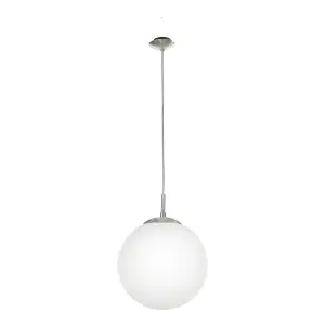 Pendant Ceiling Light Colour Satin Nickel Shade White Glass Opal Matt Bulb E27 1x60W