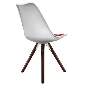 Soho White & Red Plastic Dining Chair with Pyramid Dark Wood Legs