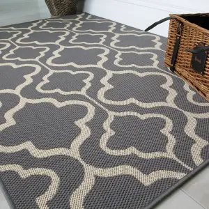 Grey Trellis Flatweave Indoor Outdoor Rug 200x290cm