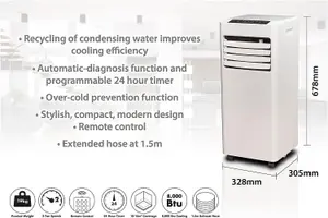 Prem-I-Air 8000 BTU Cooling Output Mobile Portable Air Conditioner with Timer & Remote Control for Homes & Offices