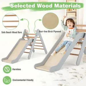 Costway 2-in-1 Triangle Climbing Set Wooden Indoor Outdoor Climbing Toy for Kids 3+