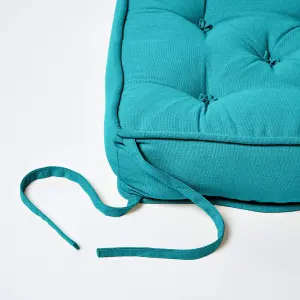 Homescapes Teal Cotton Dining Chair Booster Cushion