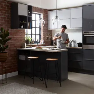 GoodHome Stevia Gloss anthracite slab Gloss anthracite 70:30 Larder Cabinet door (W)600mm (H)1287mm (T)18mm