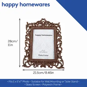 Traditional Aged Bronze Floral Scrollwork 5x7 Photo Frame with Brushed Gold Trim