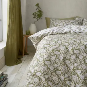 Pineapple Elephant Bedding Tangier Floral Reversible Duvet Cover Set with Pillowcases Olive Green