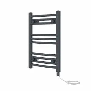 Rinse Bathrooms Electric Heated Towel Rail Curved Anthracite Bathroom Towel Radiator 600x400mm - 200W