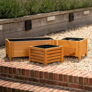 Primrose Natural Wooden Cube Patio Timber Planter Garden Flower Pot Planter 40cm