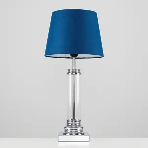 ValueLights Knowles Modern Silver and Clear Glass Touch Floor Lamp with Navy Light Shade