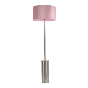 ValueLights Lexy Brushed Chrome Rotary Dimmer Switch Floor Lamp with Blush Pink Velvet Shade