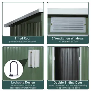 Outsunny 7 x 4ft Metal Garden Storage Shed w/ Double Door & Ventilation Green