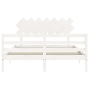 Berkfield Bed Frame with Headboard White King Size Solid Wood