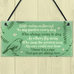 Red Ocean Robin Redbreast Memorial Bereavement Plaque Garden Grave Shed Sign Xmas Family Gift