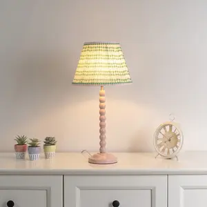 ValueLights Bobbles Rose Pink Bobbin Table Lamp with Pink Aztec Pleated Shade - LED Bulb Included