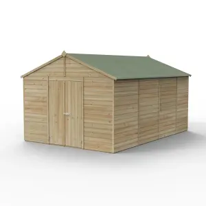 Forest Garden Beckwood Shiplap 10x15 ft Apex Natural timber Wooden Pressure treated 2 door Shed with floor (Base included) - Assembly service included