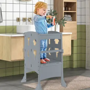 Costway Kids Kitchen Step Stool Height Adjustable Folding Toddler Kitchen Wooden Helper