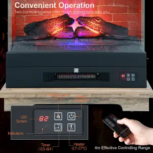 Costway 27" Freestanding Fireplace 2000W Electric Fireplace Heater W/ 3-Level Vivid Flame