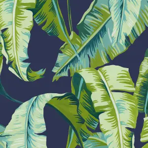 Contour Navy Palm leaves Smooth Wallpaper