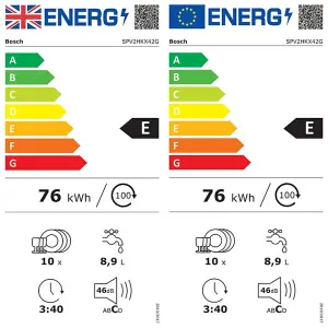 Bosch SPV2HKX42G Integrated Slimline Dishwasher - White