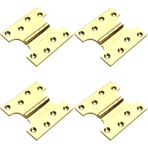 4 PACK - PAIR 102 x 102 x 4mm Parliament Hinge - Polished Brass Internal Door