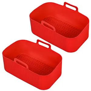 SPARES2GO Rectangular Non-Stick Silicone Basket Drawer Liners for Air Fryer (Pack of 2, Red)