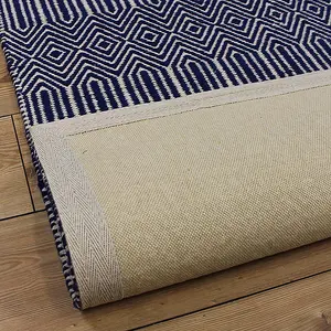 Blue Geometric Handmade Modern Wool Easy To Clean Rug Dining Room Bedroom And Living Room-100cm X 150cm