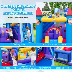 Costway Rocket Theme Inflatable Water Slide Park Kids Inflatable Jumping Castle with 2 Slides Splash Pool Jumping Area