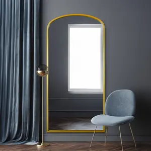 MirrorOutlet Angustus Gold Metal Framed Arched Full Length Wall Leaner Mirror 67"x33" (170x85CM)