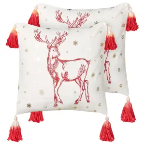 Set of 2 Cushions VALLOTA Cotton 45 x 45 cm Animal White