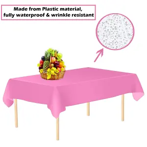 Hot Pink Plastic Table Cover, Disposable Wipe Clean Waterproof Tablecloth - 54"x108"