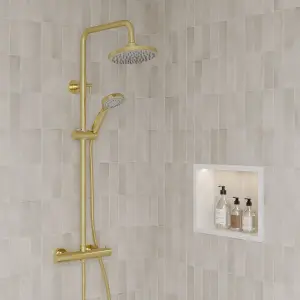 Round Thermostatic Shower Kit with Fixed Head & Adjustable Handset - Brushed Brass