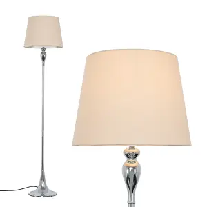 ValueLights Faulkner Modern Polished Chrome Spindle Design Floor Lamp with Beige Shade