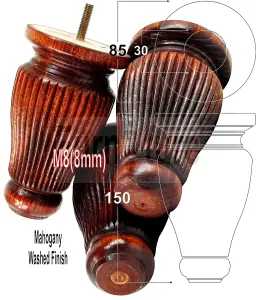 4 Turned Solid Wood Furniture Legs Replacement Settee Feet 150mm High Mahogany Wash Sofa Chair Stool Bed M8 SOF3215