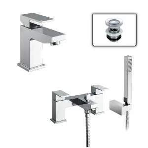 Nes Home Aldo Basin & Bath Shower Mixer Tap with Basin Waste Chrome