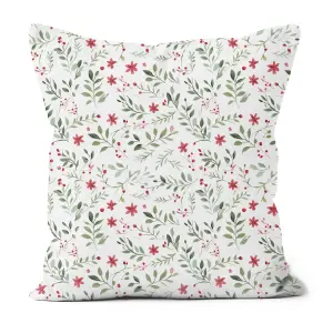 Printed Faux Suede Christmas Cushion Winter Florals 60cm x 60cm