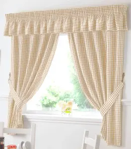 Gingham Beige Checked Kitchen Curtains