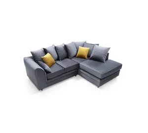 Chicago Velvet Right Facing Corner Sofa in Dark Grey