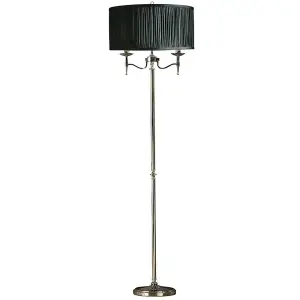 Luxury Classic Twin Arm Feature Floor Lamp Polished Nickel & Black Organza Shade