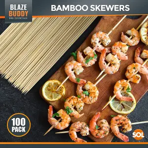 Blaze Buddy 100pk Bamboo Skewers 30cm - Wooden BBQ Skewers - Ideal as Kebab Skewers and Barbecue Skewers - Kebab Sticks