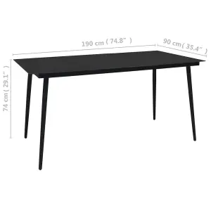 Berkfield Garden Dining Table Black 190x90x74 cm Steel and Glass