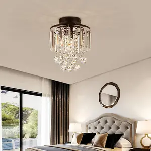 Modern Chandelier Droplet Crystal Ball Black Base Mount Ceiling Light Fixture