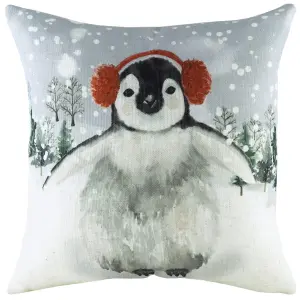 Evans Lichfield Snowy Penguin With Ear Muffs Penguin Feather Rich Cushion