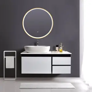 Brushed Brass 800mm Round Frame Mirror with Colour Change (13631)