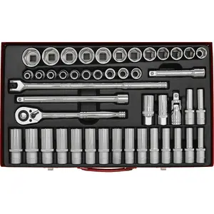 46-Piece Metric Socket Set with Ratchet Handle - 1/2 Inch Drive