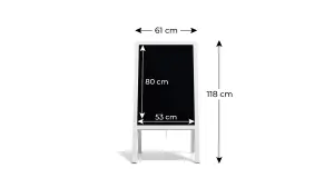 ALLboards Pavement Sign with White Varnished Wooden Frame 118x61cm, Sidewalk Advertising Board Chalkboard A-Frame with Chain